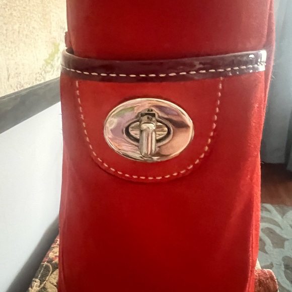 Coach Burnt Orange Suede Patent Trim Lunch Gallery Tote Bag - Picture 4 of 17